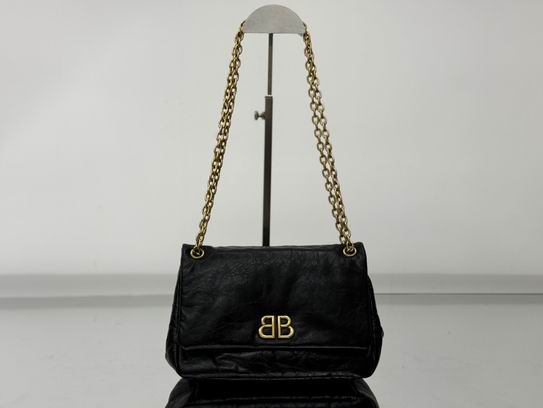 Balenciaga Monaco Chain Shoulder Bag in Black Crinkled Leather