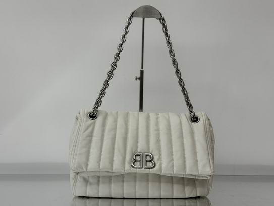 Balenciaga Monaco Medium Chain Shoulder Bag in White Quilted Leather