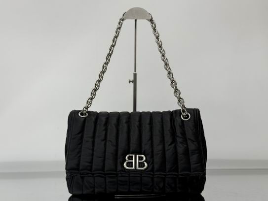 Balenciaga Monaco Medium Chain Shoulder Bag in Black Quilted Nylon