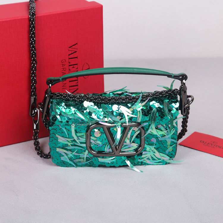 Valentino Garavani Locò Small Sequin Shoulder Bag in Emerald Green