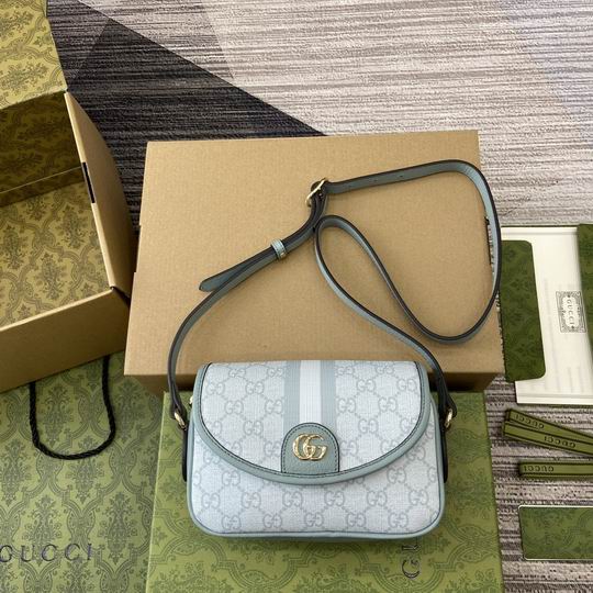 Gucci Ophidia Mini Shoulder Bag in Light Blue GG Supreme Canvas