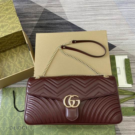 Gucci GG Marmont Large Shoulder Bag in Burgundy Matelassé Leather