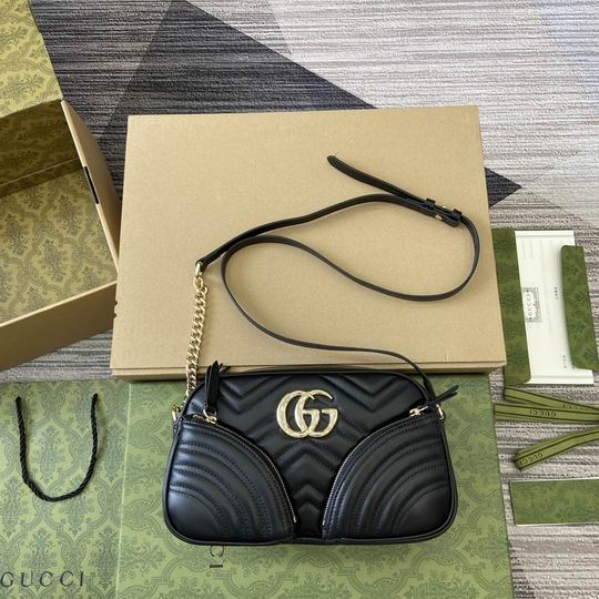 Gucci GG Marmont Small Matelassé Shoulder Bag in Black Leather with Gold Hardware
