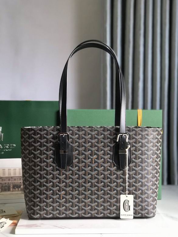 Goyard Goyardine Chevron Print Tote Bag in Black with Leather Handles