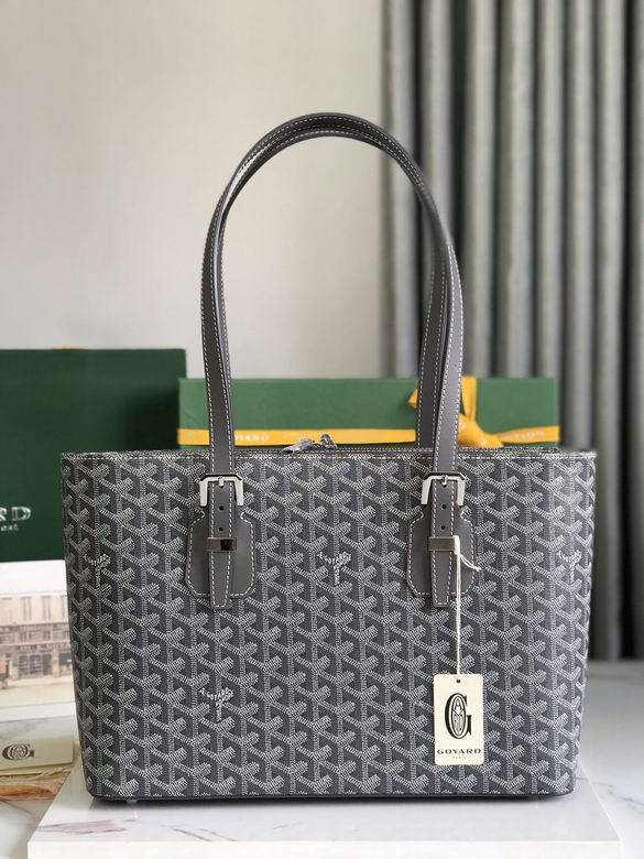 Goyard Goyardine Chevron Print Zip Tote Bag in Grey with Buckled Handles