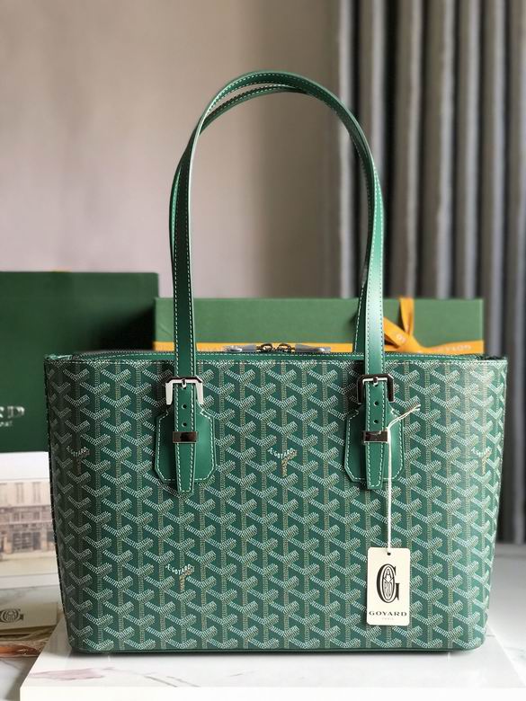 Goyard Zip-Top Tote Bag in Green Goyardine Canvas with Buckled Handles