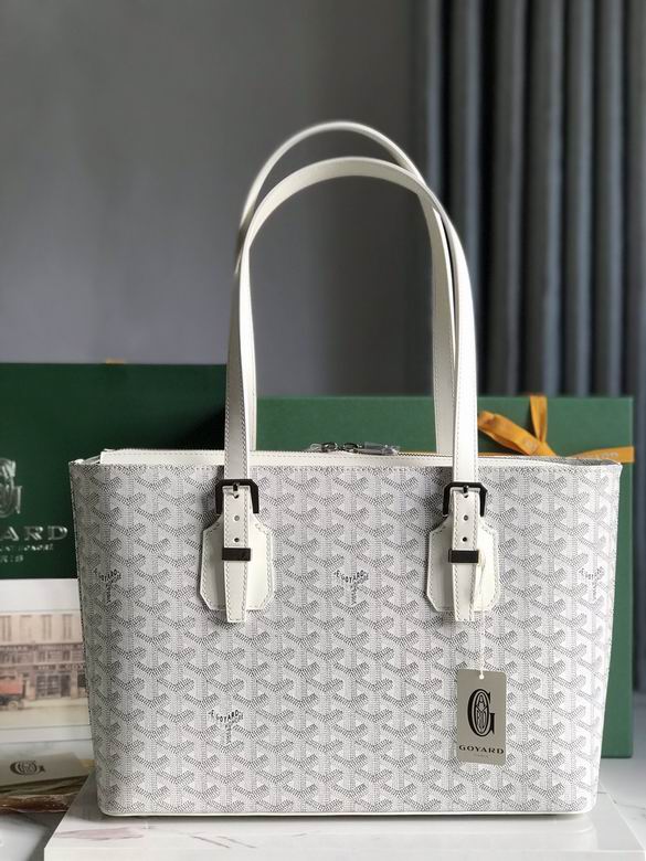 Goyard Zip-Top Tote Bag in White Goyardine Canvas with Leather Handles
