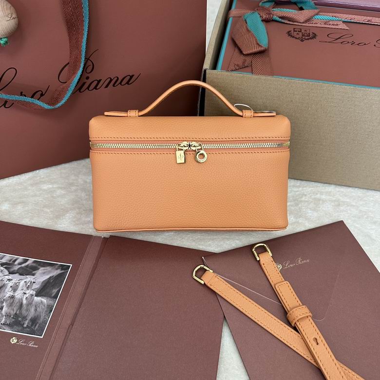 Loro Piana Extra Pocket L19 Top-Handle Pouch in Tan Grained Leather