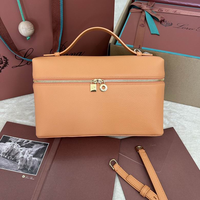 Loro Piana Extra Pocket L27 Top-Handle Bag in Tan Grained Leather
