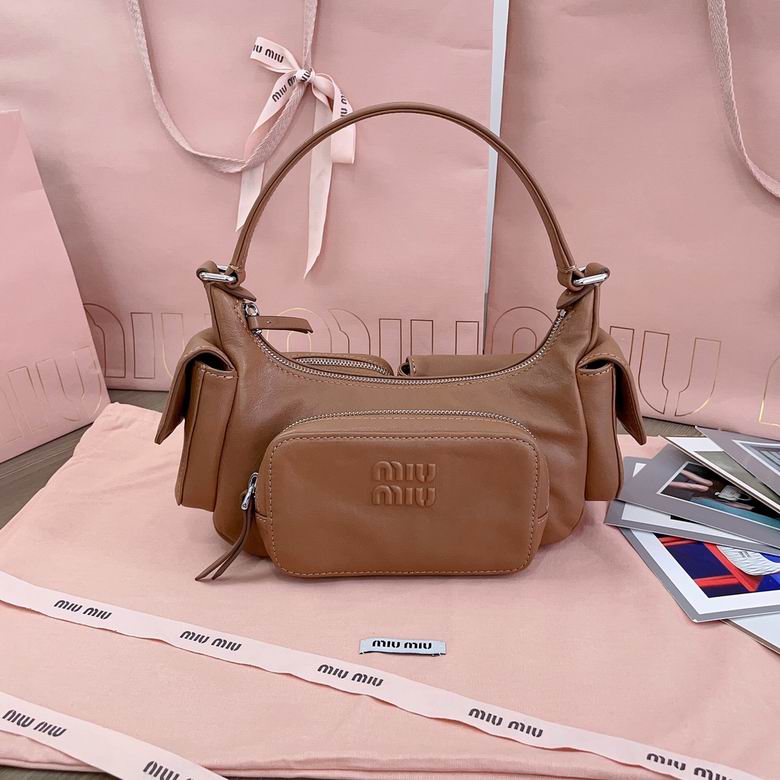 Miu Miu Nappa Leather Pocket Hobo Shoulder Bag in Tan