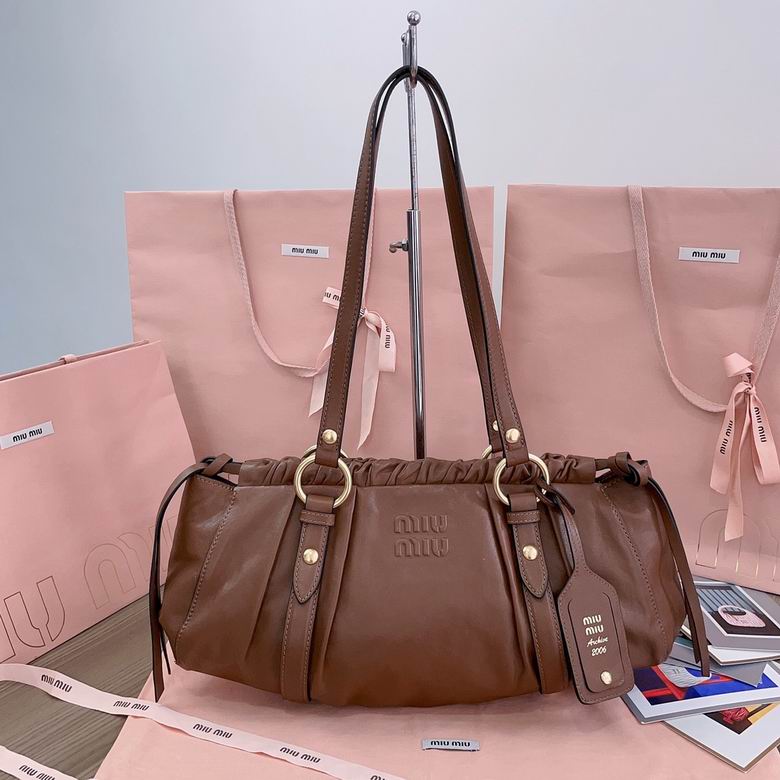 Miu Miu Archive 2006 Ruched Shoulder Bag in Brown Nappa Leather
