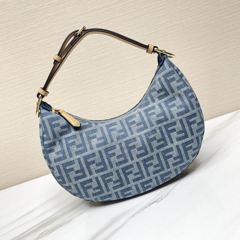 Fendi Fendigraphy Small Hobo Shoulder Bag in Blue FF Denim Jacquard