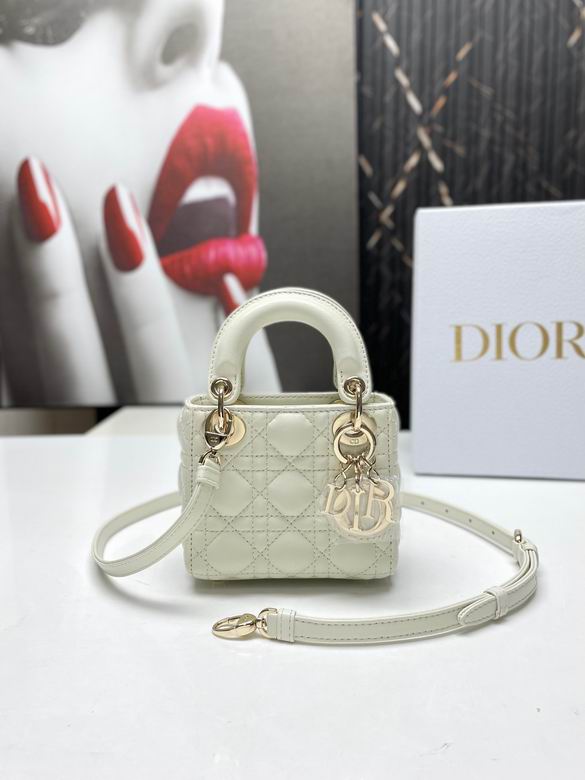 Christian Dior Lady Dior Micro Bag in White Cannage Lambskin with Gold Hardware