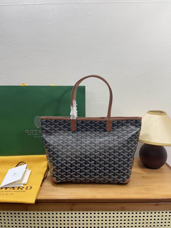 Goyard Artois PM Tote Bag in Black Goyardine Canvas with Tan Leather Trim