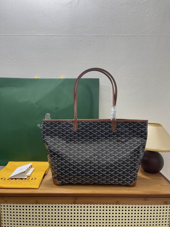 Goyard Artois Tote Bag in Black Goyardine Canvas with Tan Leather Trim