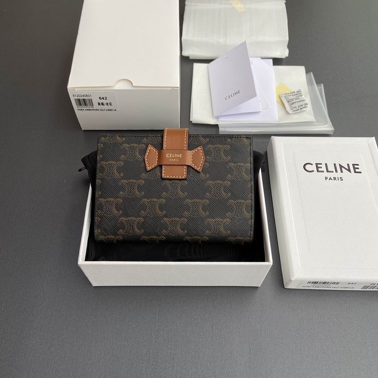 Celine Medium Strap Wallet in Triomphe Canvas with Tan Calfskin Trim