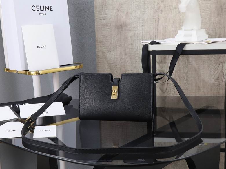 Celine Soft 16 Crossbody Shoulder Bag in Black Grained Leather