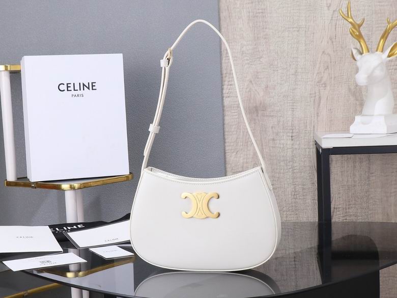 Celine Tilly Shoulder Bag in White Smooth Leather with Gold Triomphe Clasp