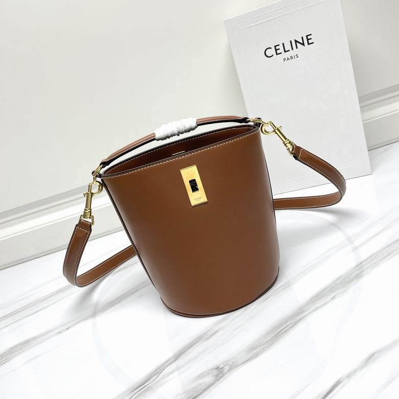 Celine Seau Sangle Small Bucket Bag in Tan Smooth Calfskin Leather