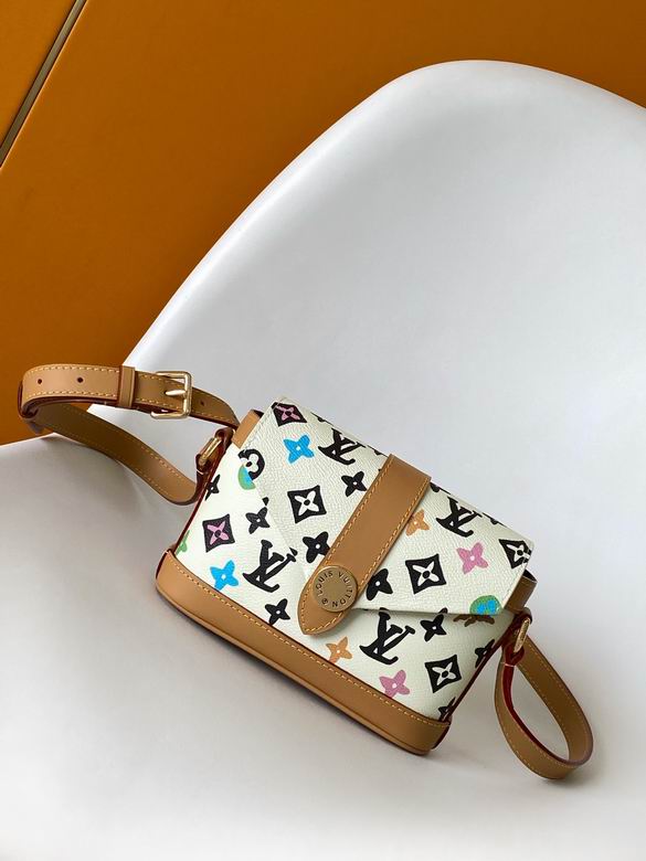 Louis Vuitton Multicolor Monogram Flap Crossbody Bag in White with Tan Leather Trim