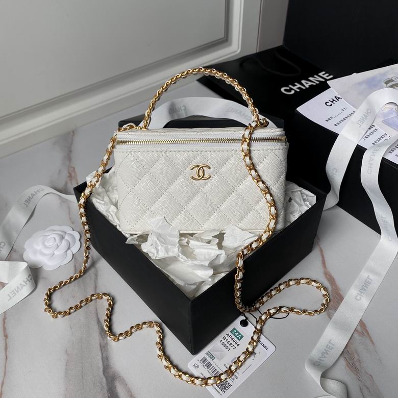 Chanel AP4064 Small Vanity Case with Chain in White Quilted Leather