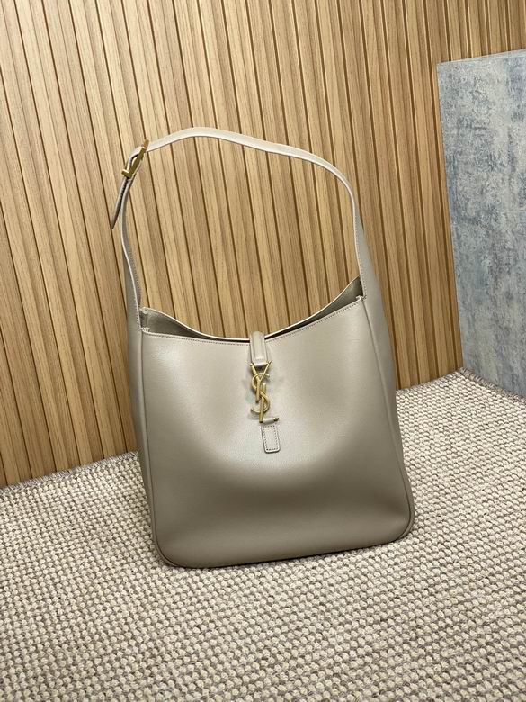Saint Laurent Le 5 à 7 Supple Hobo Shoulder Bag in Greige Smooth Leather