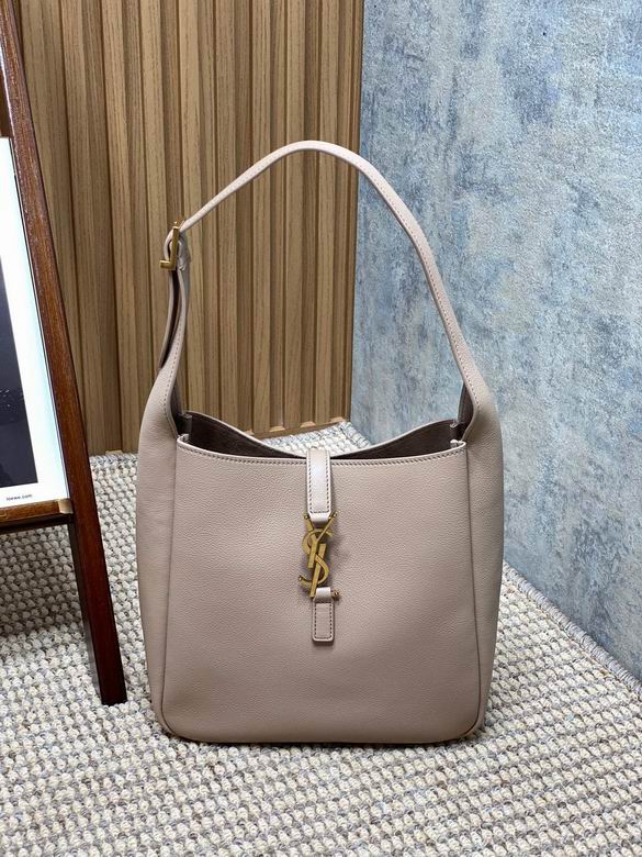 Saint Laurent Le 5 à 7 Small Hobo Shoulder Bag in Beige Grained Leather