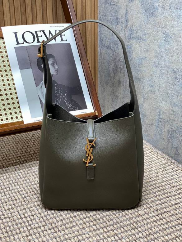 Saint Laurent Le 5 à 7 Small Hobo Shoulder Bag in Olive Green Grained Leather