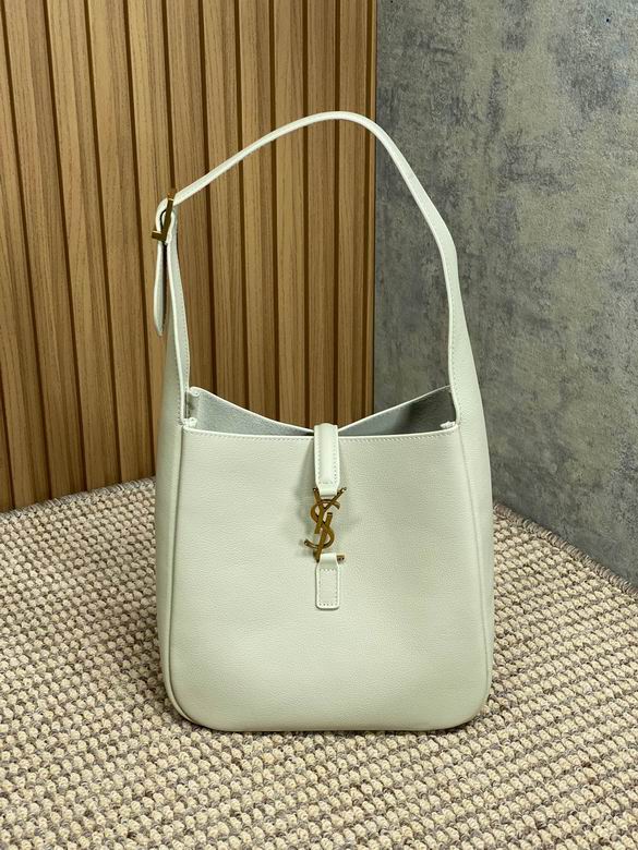 Saint Laurent Le 5 à 7 Supple Small Hobo Shoulder Bag in Off-White Leather