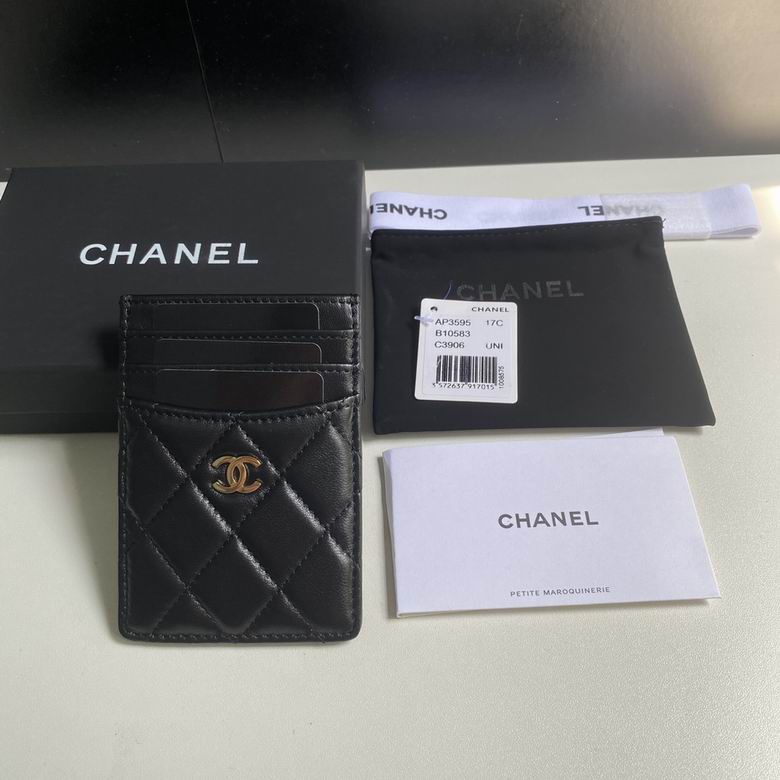 Chanel Classic Quilted Card Holder in Black Lambskin with Gold CC Logo