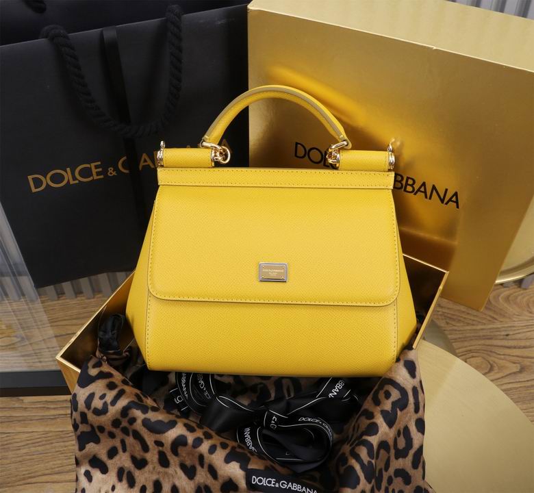 Dolce & Gabbana Sicily Mini Top-Handle Bag in Yellow Dauphine Leather