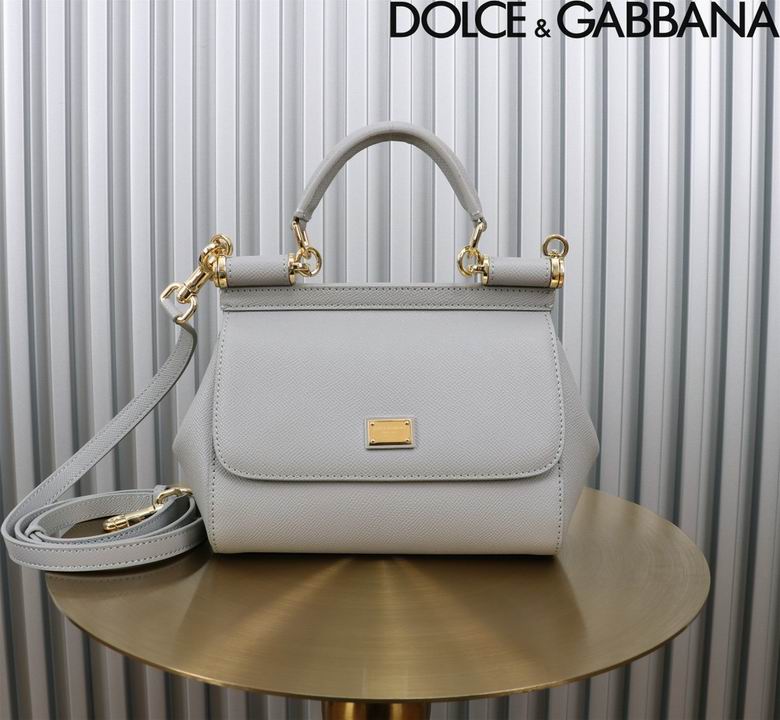 Dolce & Gabbana Sicily Mini Top-Handle Bag in Light Grey Dauphine Leather