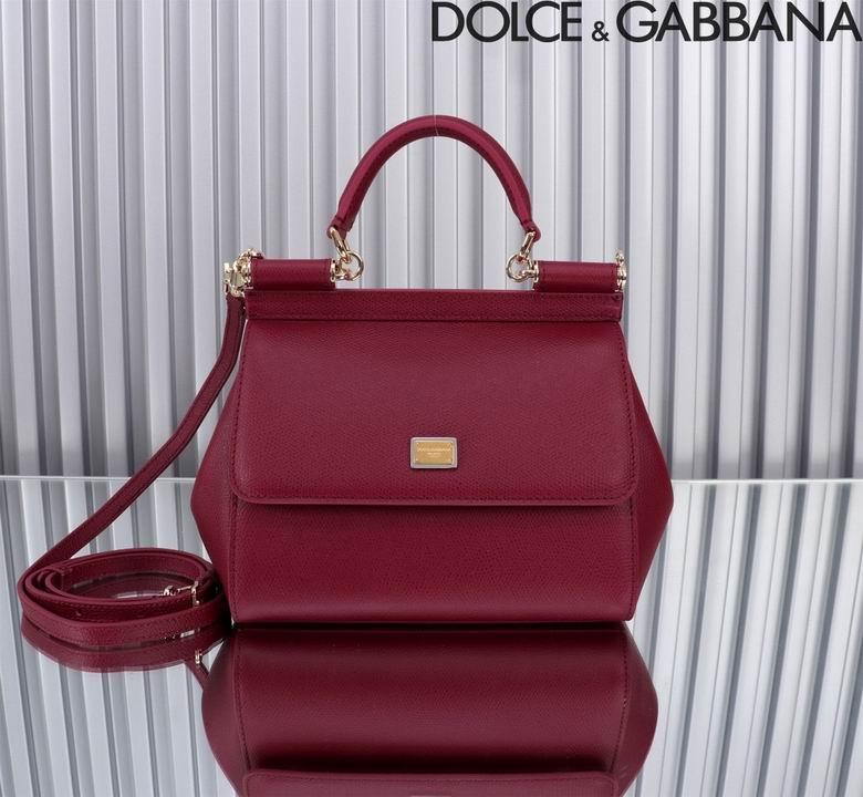 Dolce & Gabbana Sicily Small Top-Handle Bag in Burgundy Dauphine Leather
