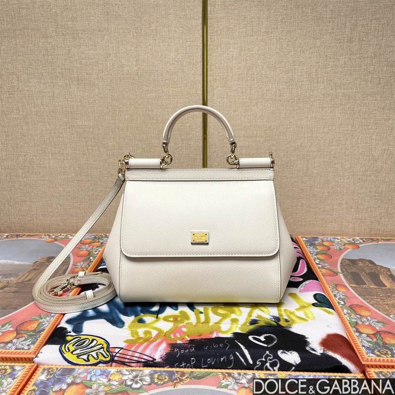 Dolce & Gabbana Sicily Mini Top-Handle Bag in White Dauphine Leather