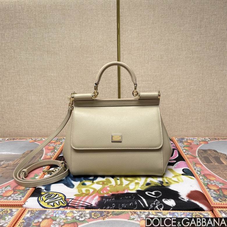 Dolce & Gabbana Sicily Mini Top-Handle Bag in Beige Dauphine Leather