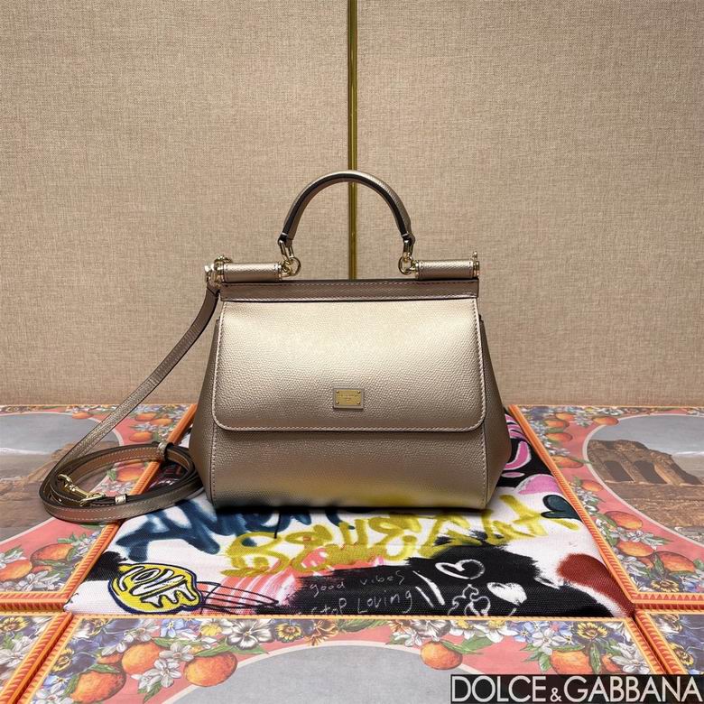 Dolce & Gabbana Sicily Mini Top-Handle Bag in Metallic Gold Leather