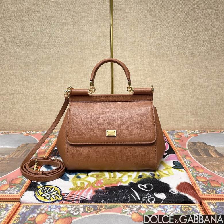 Dolce & Gabbana Sicily Small Top-Handle Bag in Tan Dauphine Calfskin