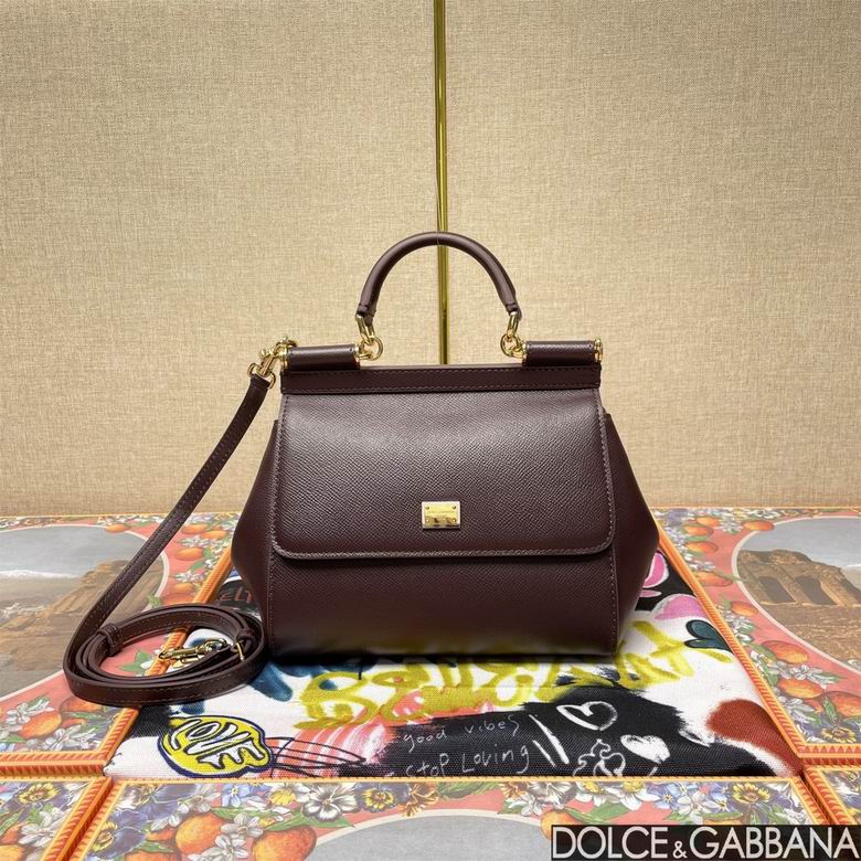 Dolce & Gabbana Sicily Small Top-Handle Bag in Burgundy Dauphine Leather