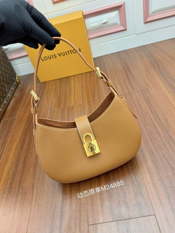 Louis Vuitton Low Key Shoulder Bag in Caramel Tan Leather with Gold Padlock