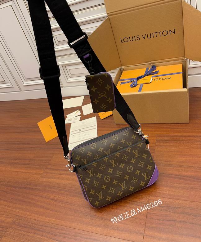Louis Vuitton Trio Messenger Crossbody in Monogram Canvas with Purple Trim