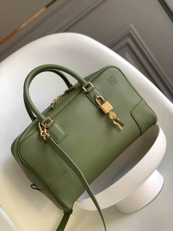 Loewe Amazona 28 Top-Handle Bag in Olive Green Smooth Calfskin Leather