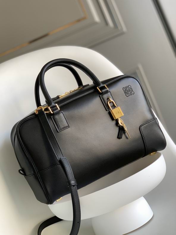 Loewe Amazona 28 Top-Handle Bag in Black Smooth Calfskin with Gold Padlock