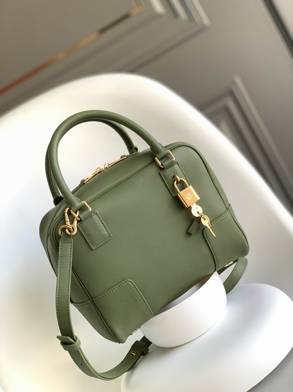 Loewe Amazona 19 Top-Handle Bag in Olive Green Smooth Calfskin