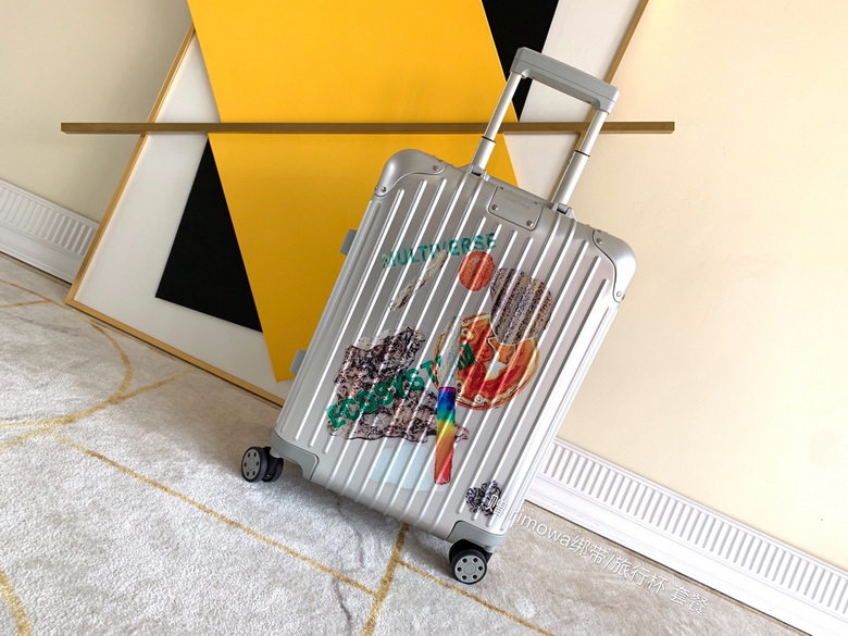 Rimowa Original Cabin 21-Inch Aluminum Suitcase with Multicolor Sticker Print
