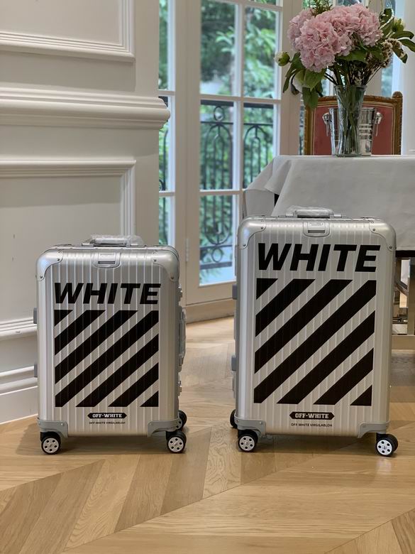 Rimowa x Off-White Style Aluminium Suitcase, 20 & 24 Inch, Silver with Black Stripes