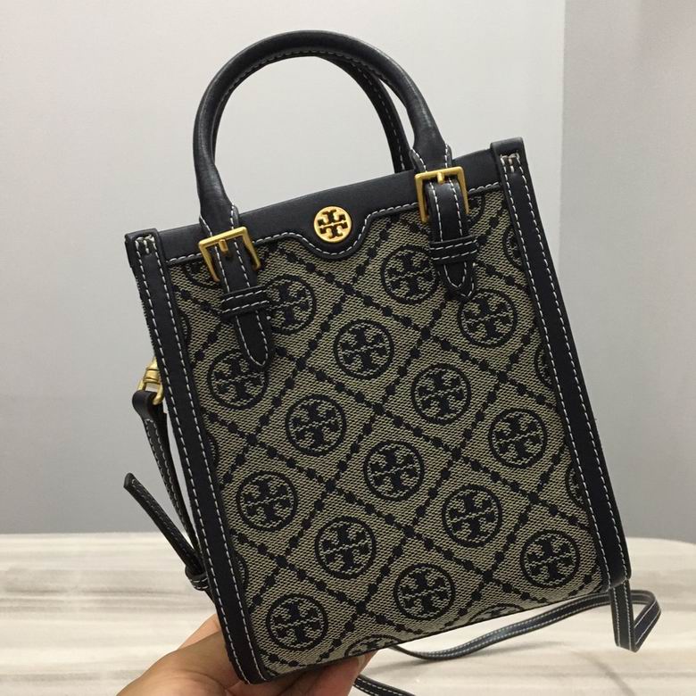 Tory Burch T Monogram Mini Tote Crossbody Bag in Navy Jacquard