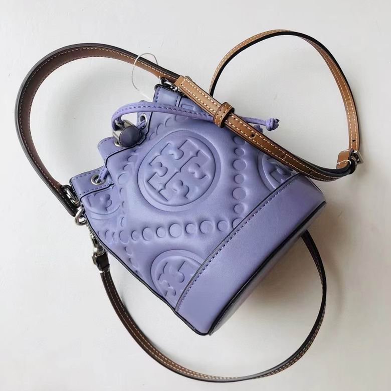 Tory Burch T Monogram Mini Bucket Bag in Lavender Embossed Leather