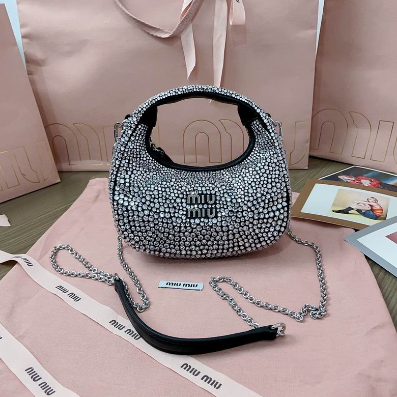 Miu Miu Wander Mini Hobo Bag in Silver Crystal-Embellished Satin