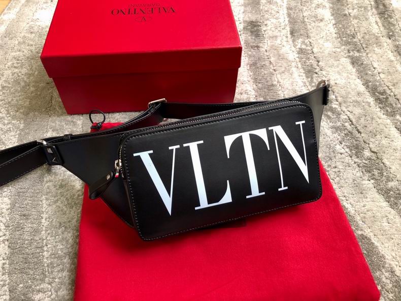 Valentino Garavani VLTN Logo Belt Bag in Black Leather with White Print