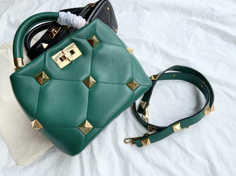 Valentino Roman Stud Small Top-Handle Bag in Green Quilted Nappa Leather